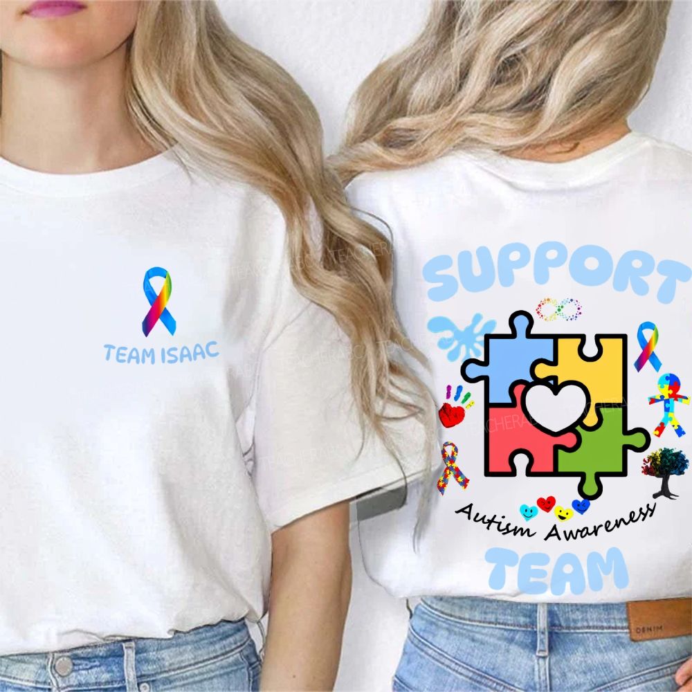 Personalized Team Name  Autism Awareness Team  Double Printed T-shirt