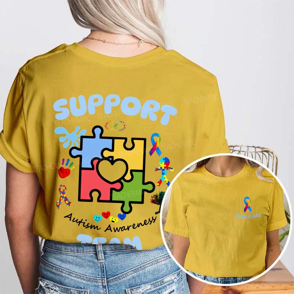 Personalized Team Name  Autism Awareness Team  Double Printed T-shirt