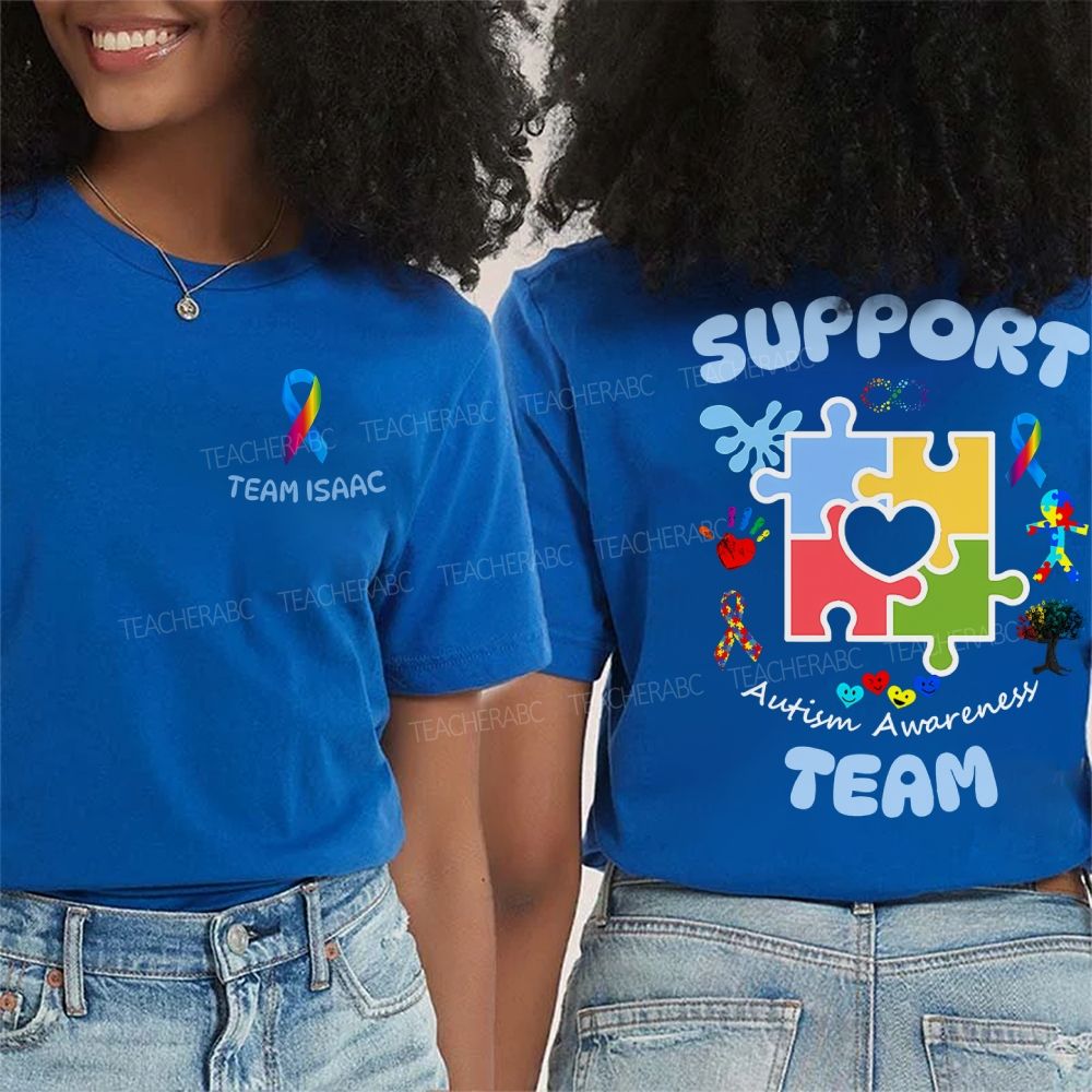 Personalized Team Name  Autism Awareness Team  Double Printed T-shirt