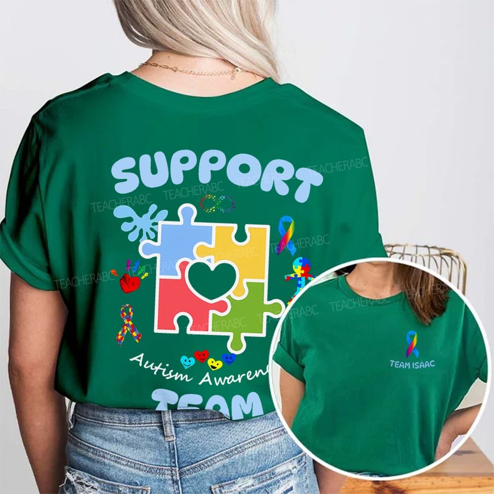 Personalized Team Name  Autism Awareness Team  Double Printed T-shirt