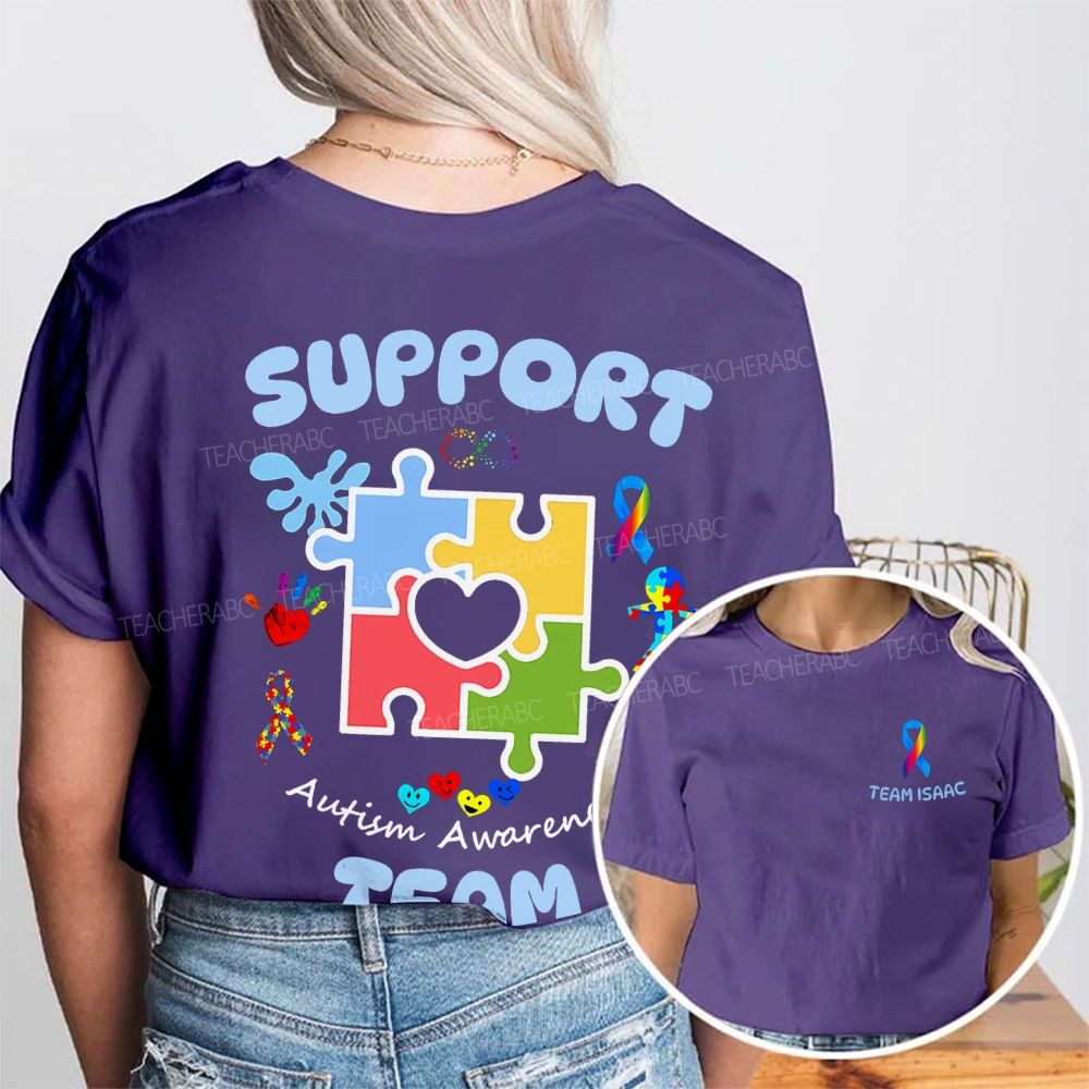 Personalized Team Name  Autism Awareness Team  Double Printed T-shirt