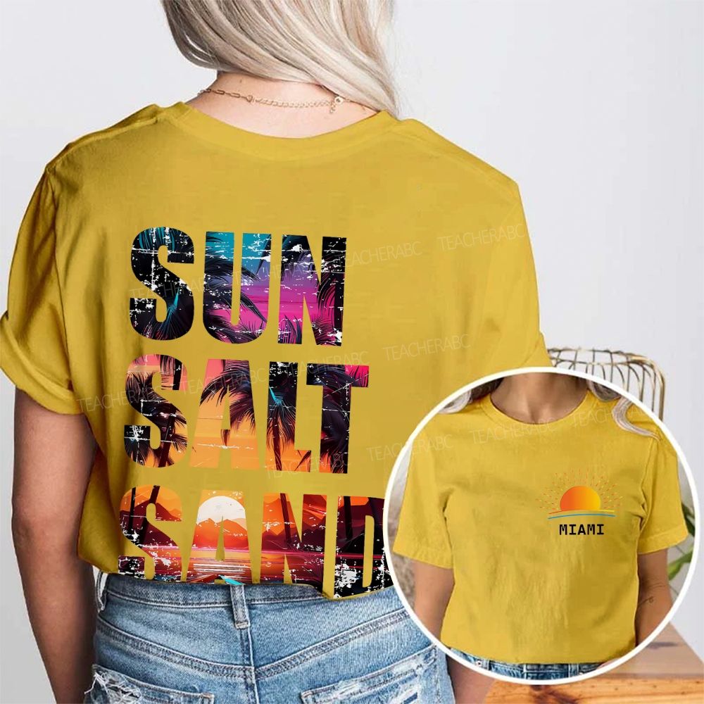 Personalized Name Sun Salt Sand Letters Graphics  Double Printed T-shirt