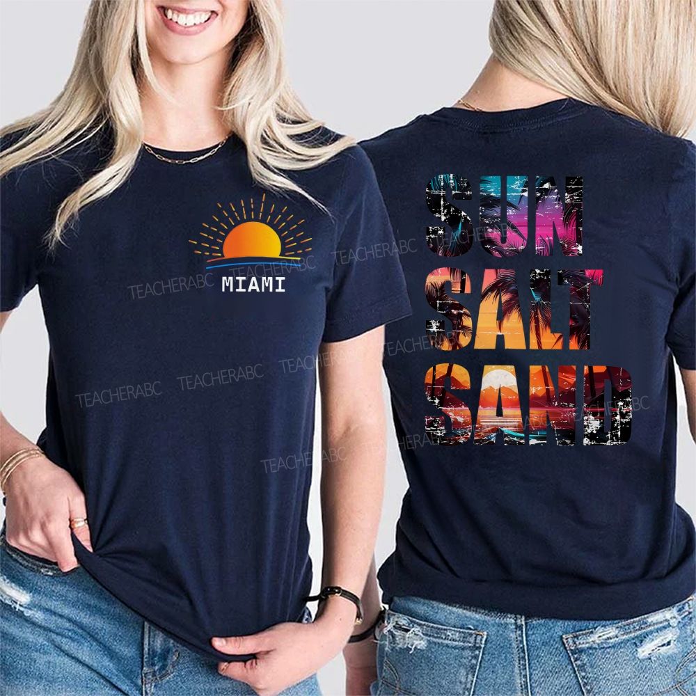 Personalized Name Sun Salt Sand Letters Graphics  Double Printed T-shirt