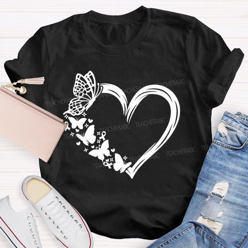 Heart With Butterfly Mental Health Matters Teacher T-Shirt