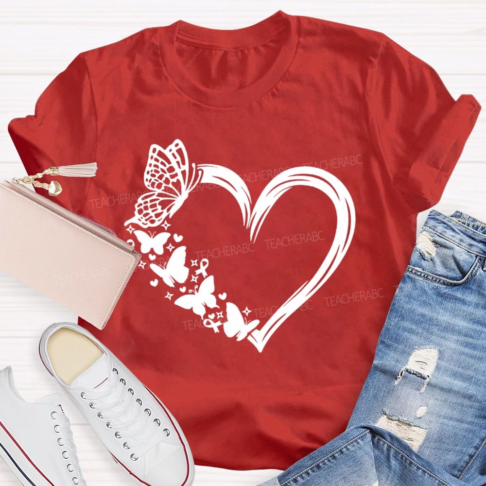 Heart With Butterfly Mental Health Matters Teacher T-Shirt