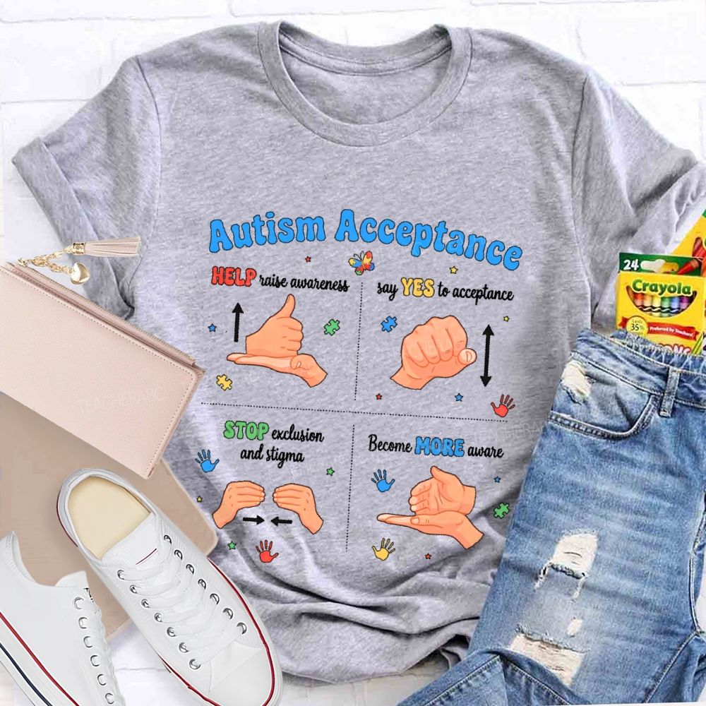 Autism Acceptance Help Raise Awareness  Say Yes To Acceptance Sign Language  Teacher T-shirt