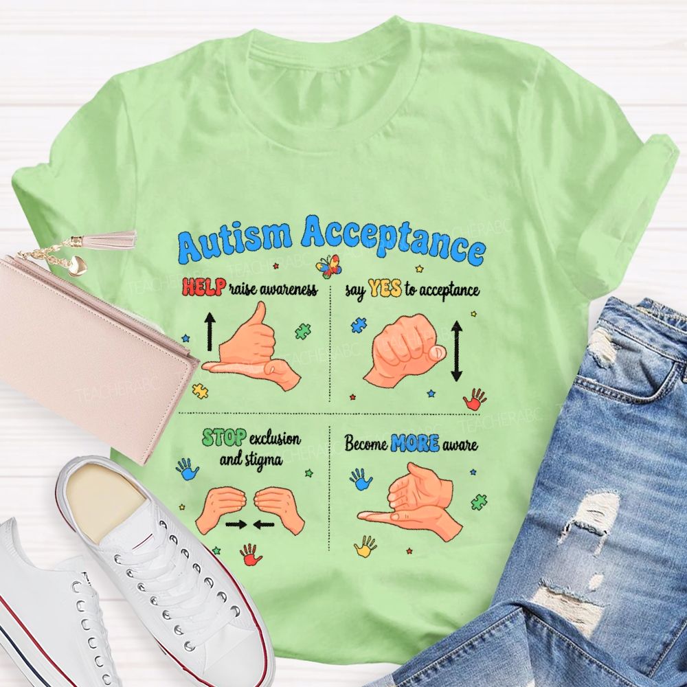 Autism Acceptance Help Raise Awareness  Say Yes To Acceptance Sign Language  Teacher T-shirt