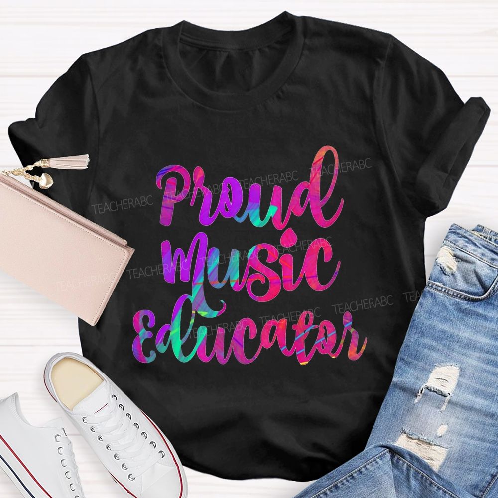 Proud Music Educator Colorful Tie-Dye Font Teacher T-shirt