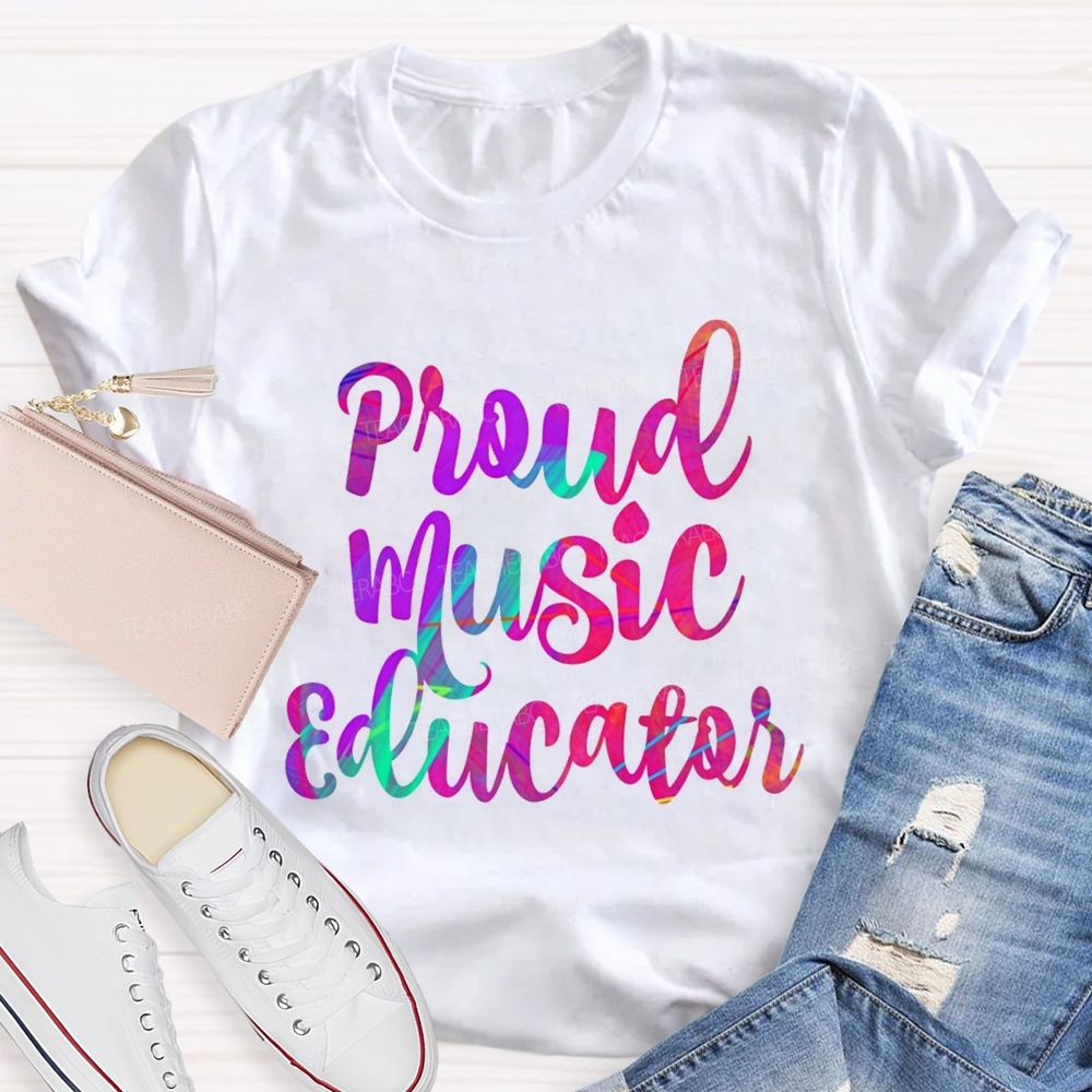 Proud Music Educator Colorful Tie-Dye Font Teacher T-shirt
