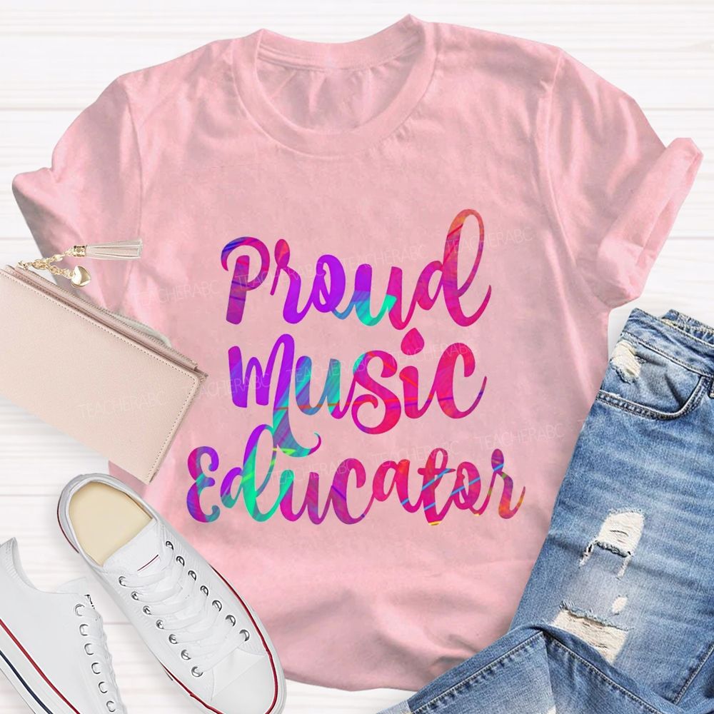 Proud Music Educator Colorful Tie-Dye Font Teacher T-shirt