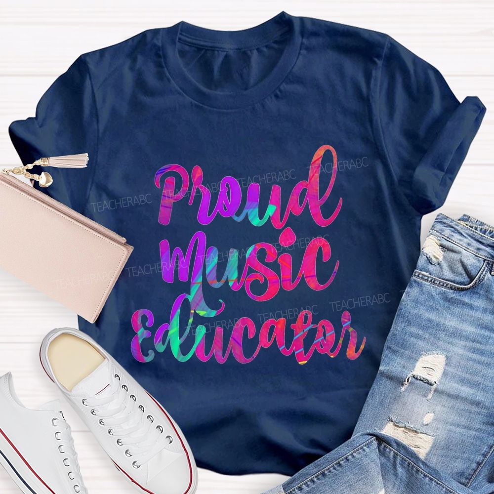 Proud Music Educator Colorful Tie-Dye Font Teacher T-shirt