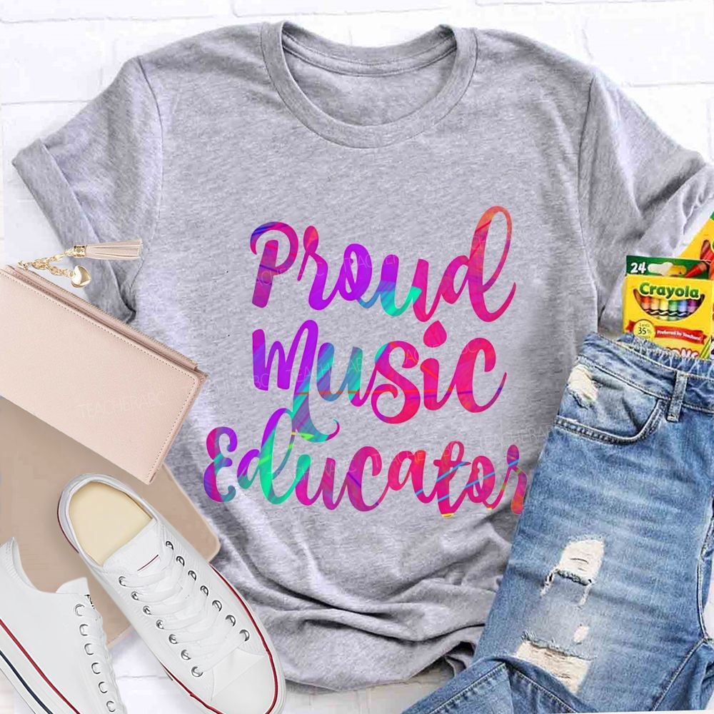 Proud Music Educator Colorful Tie-Dye Font Teacher T-shirt