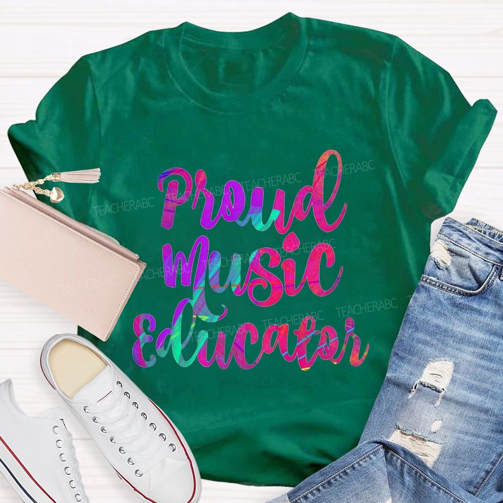 Proud Music Educator Colorful Tie-Dye Font Teacher T-shirt
