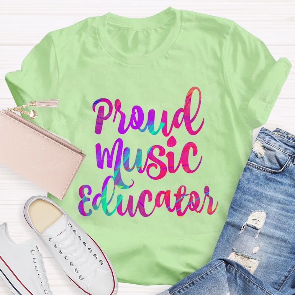 Proud Music Educator Colorful Tie-Dye Font Teacher T-shirt