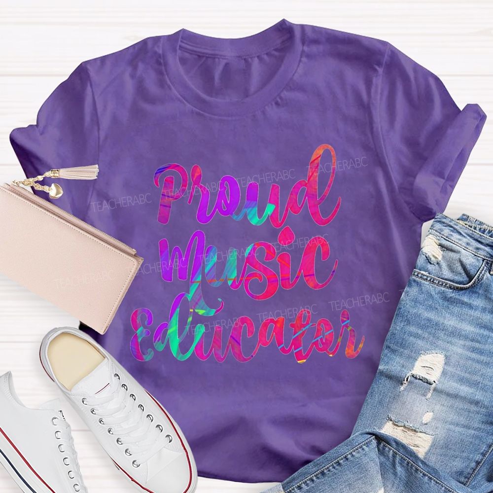 Proud Music Educator Colorful Tie-Dye Font Teacher T-shirt