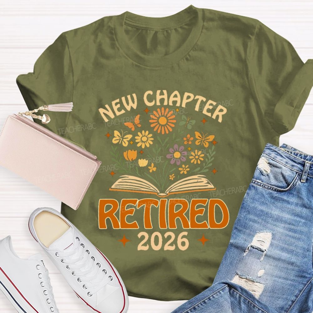 New Chapter Retired Flower Book 2026 Teacher T-Shirt