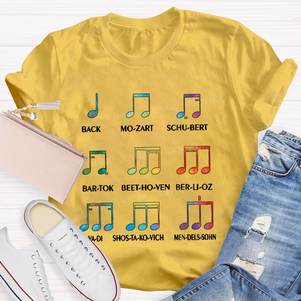 Bach    Mo-Zart    Schu-Bert  Musician  Teacher T-shirt