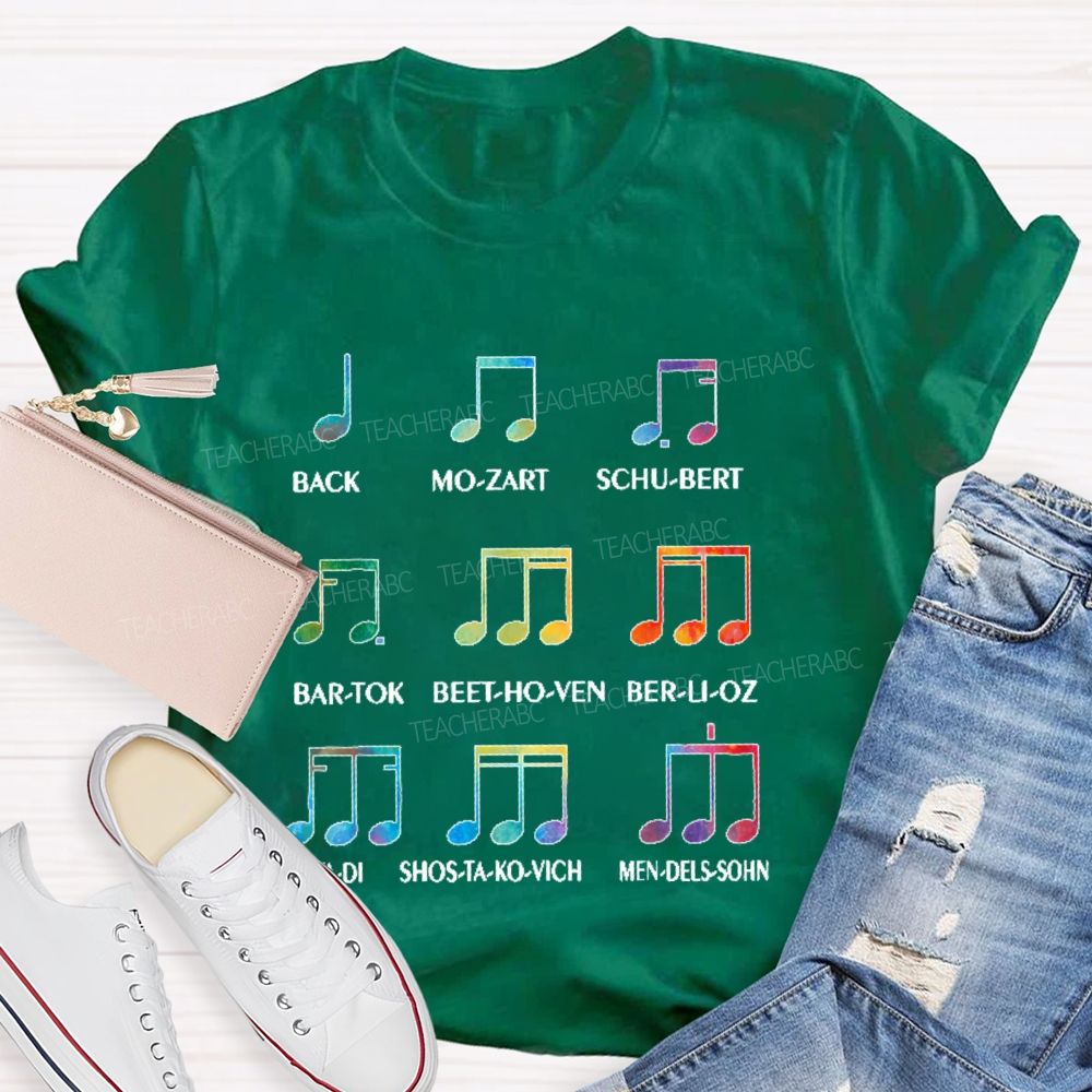 Bach    Mo-Zart    Schu-Bert  Musician  Teacher T-shirt