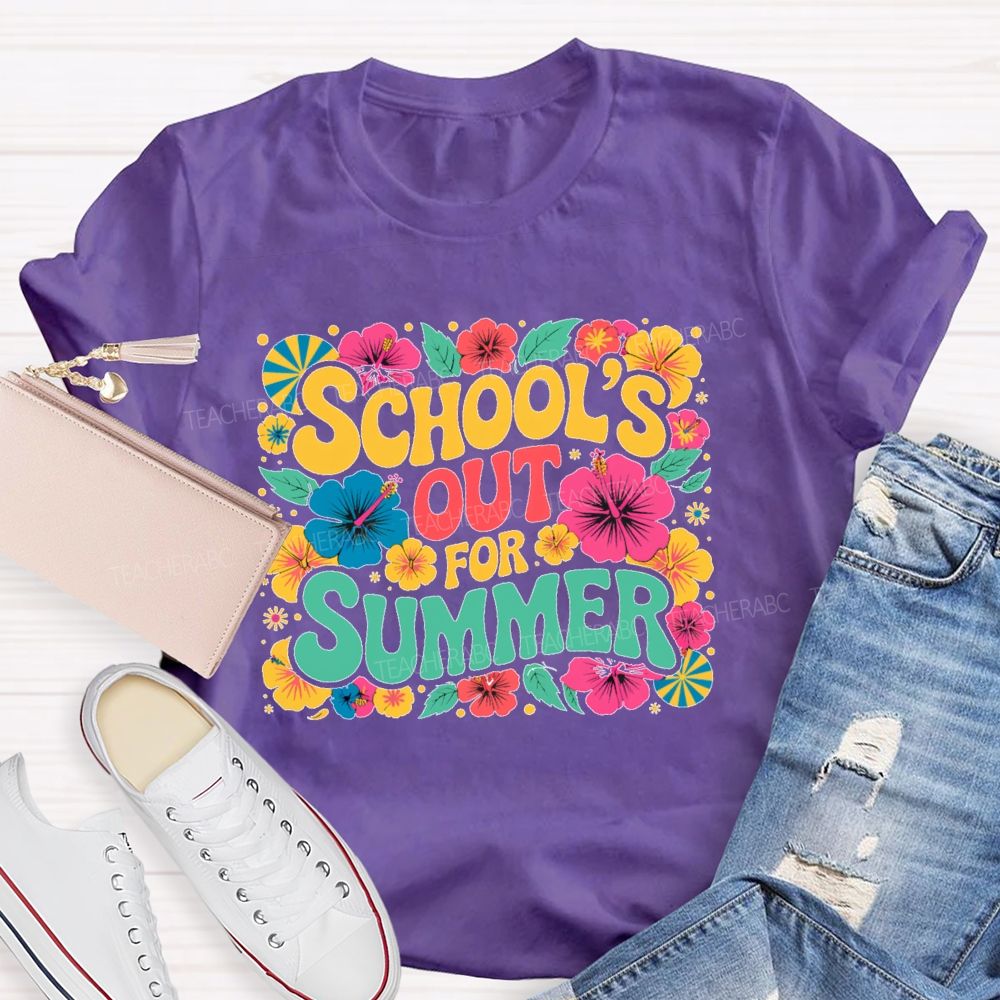 School's Out For Summer Flowers Pattern  Teacher T-shirt