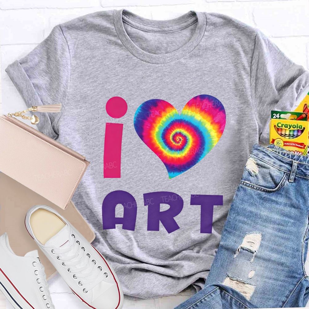 I Love Art And Colorful Tie-Dye Heart Teacher T-shirt