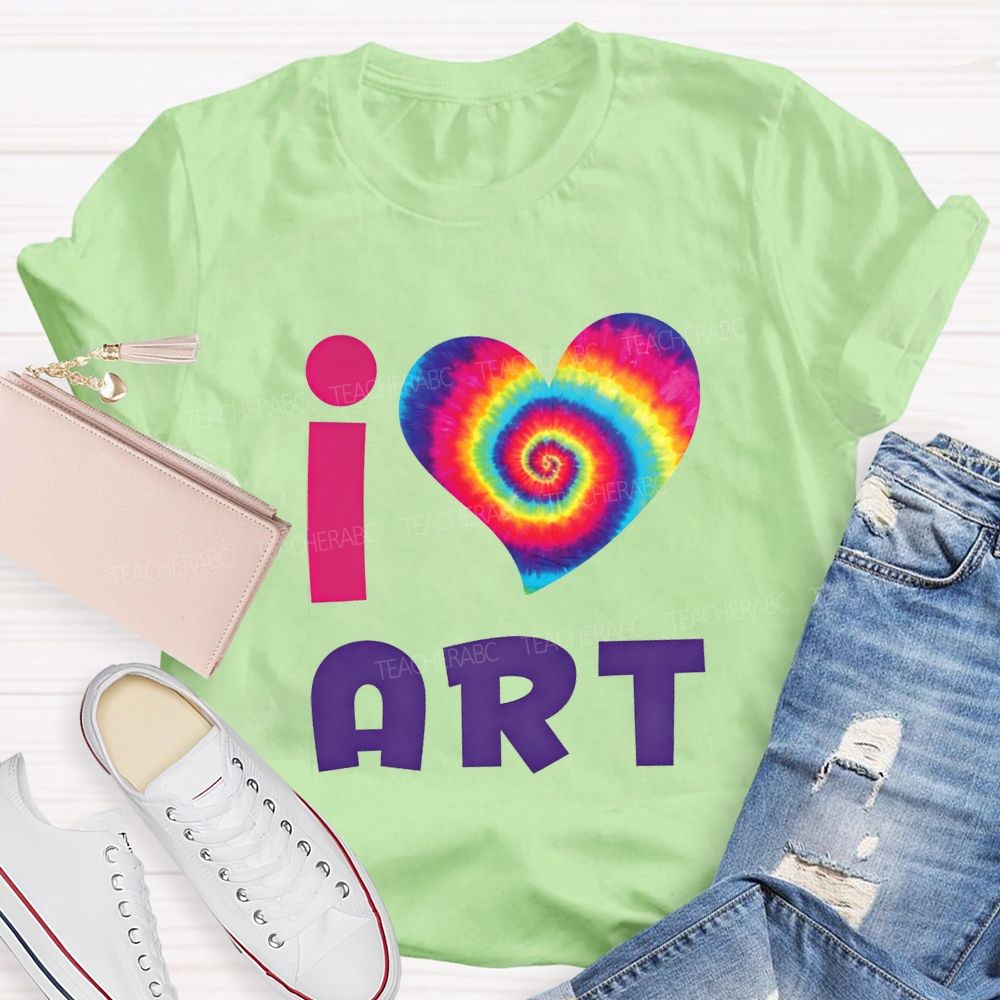 I Love Art And Colorful Tie-Dye Heart Teacher T-shirt