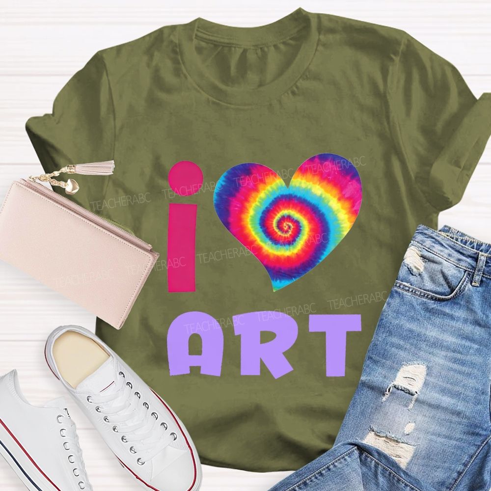 I Love Art And Colorful Tie-Dye Heart Teacher T-shirt