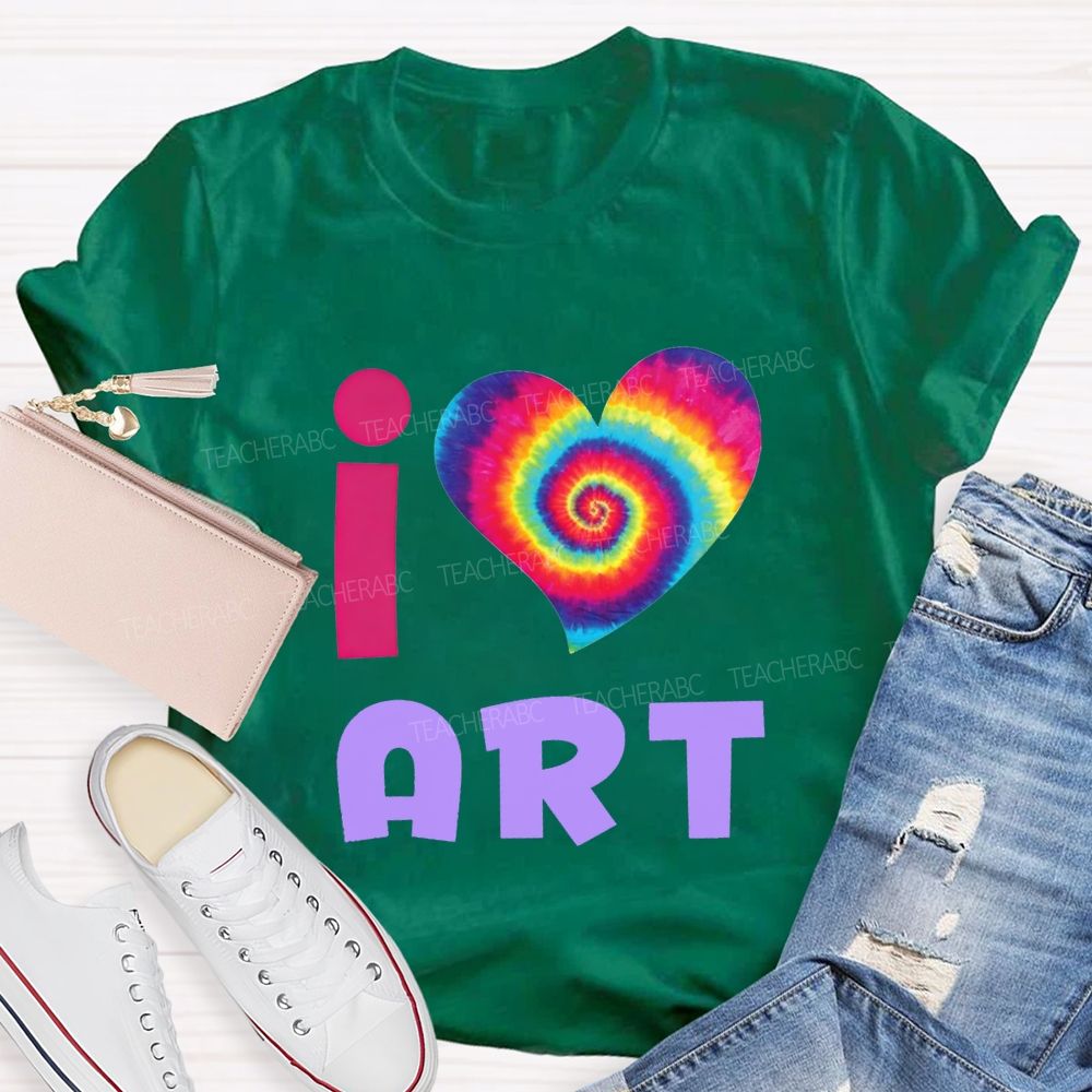 I Love Art And Colorful Tie-Dye Heart Teacher T-shirt