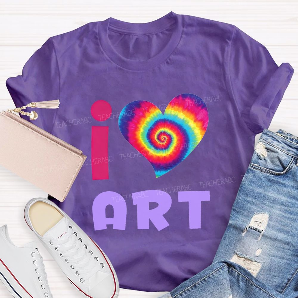 I Love Art And Colorful Tie-Dye Heart Teacher T-shirt