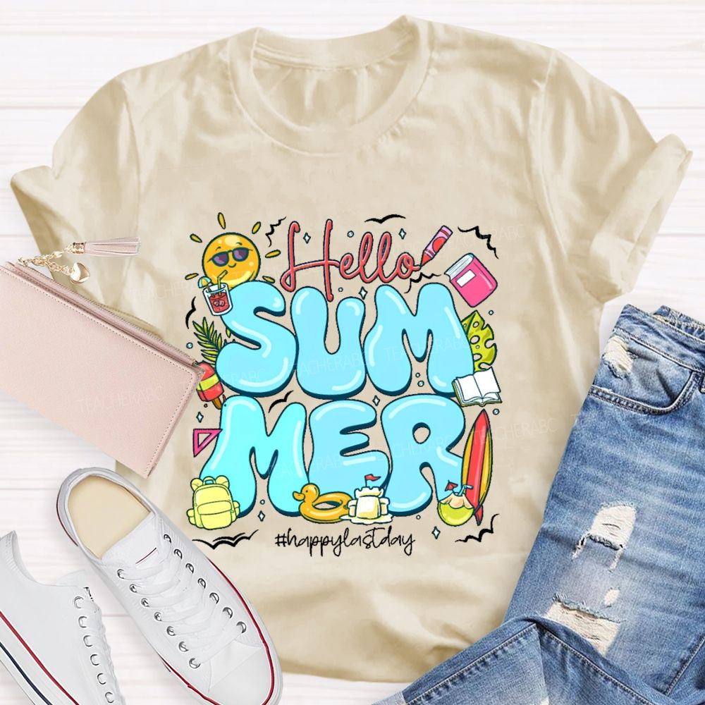 Hello Summer  Happylastday Graphic  Teacher T-shirt