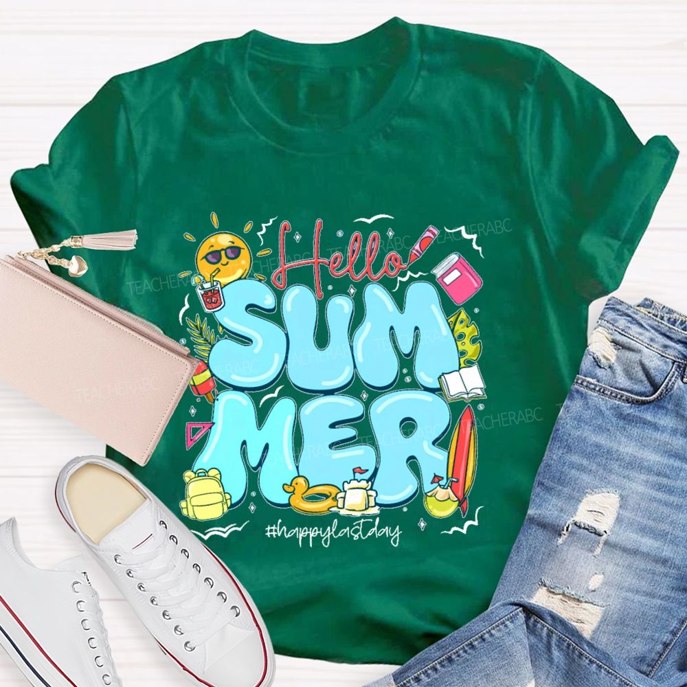 Hello Summer  Happylastday Graphic  Teacher T-shirt