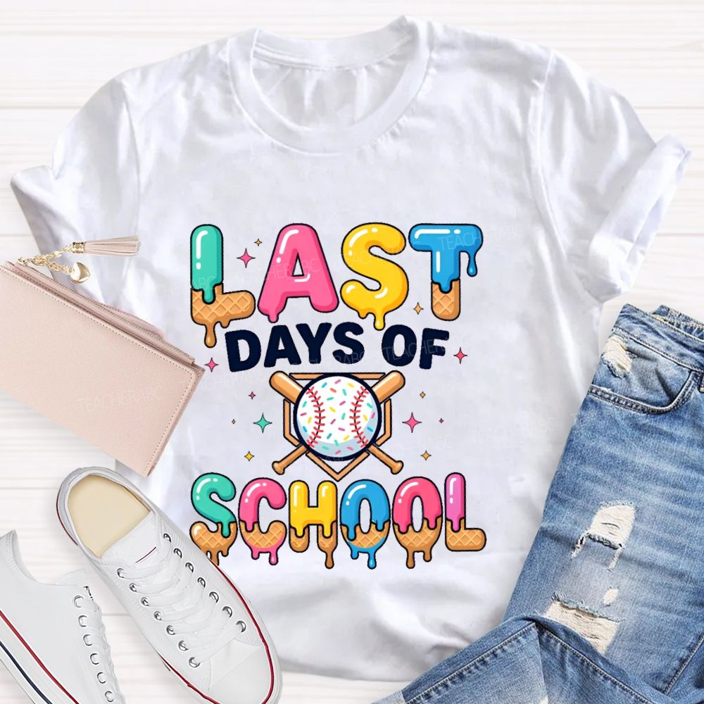 Last Days of School Colorful Letters  Star Pattern  Teacher T-shirt