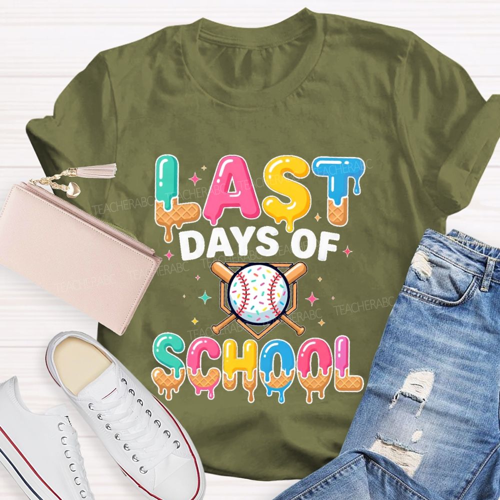 Last Days of School Colorful Letters  Star Pattern  Teacher T-shirt