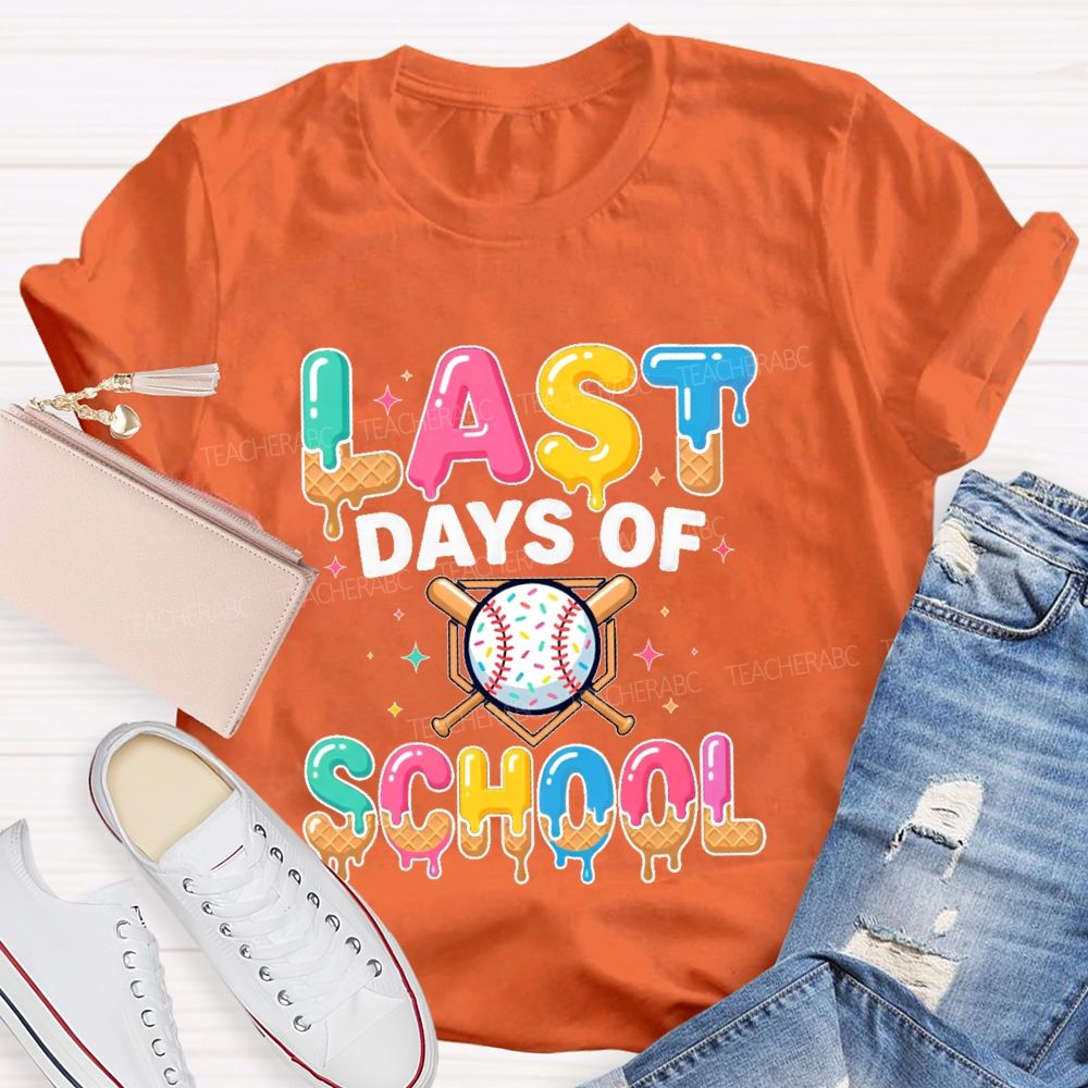 Last Days of School Colorful Letters  Star Pattern  Teacher T-shirt