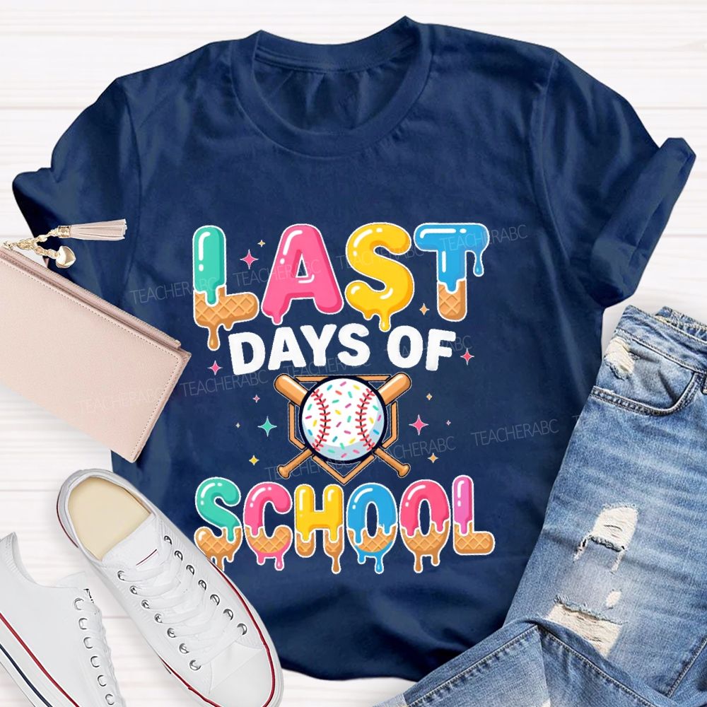 Last Days of School Colorful Letters  Star Pattern  Teacher T-shirt