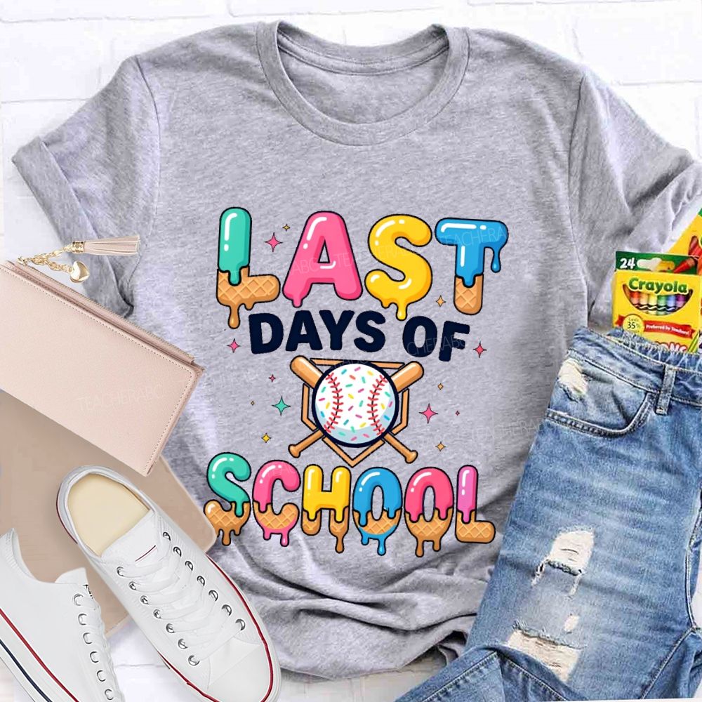 Last Days of School Colorful Letters  Star Pattern  Teacher T-shirt