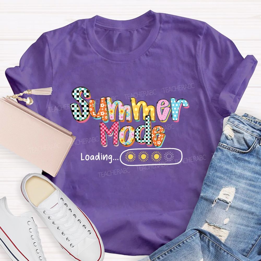 Summer Mode Loading Colored Font Teacher T-shirt