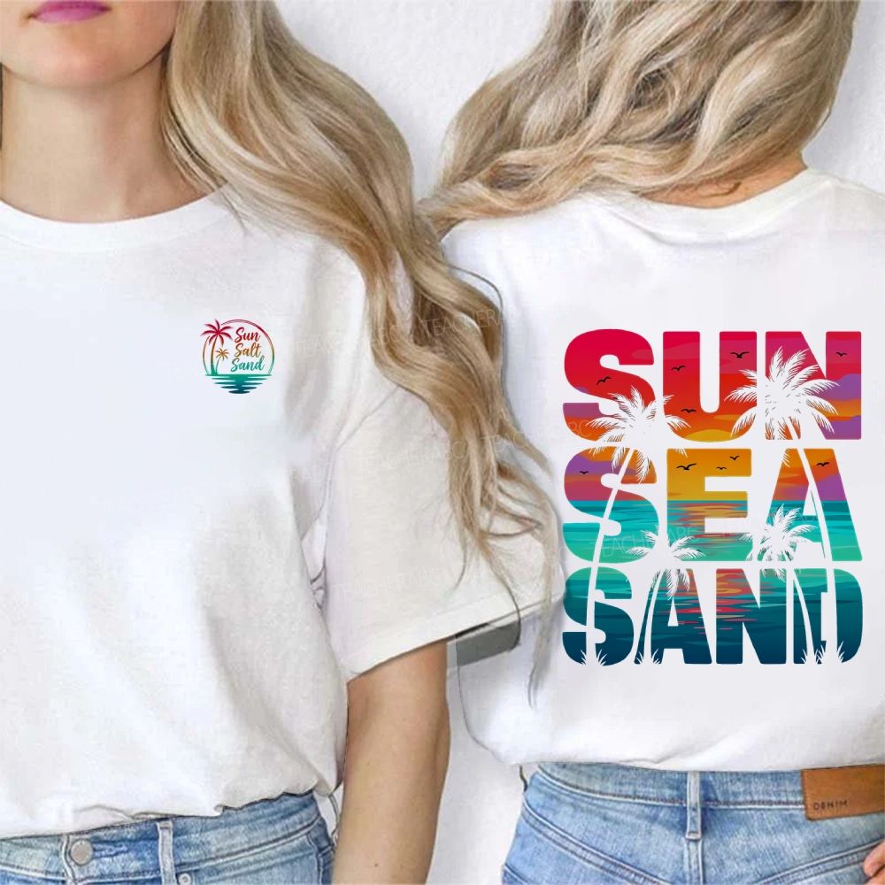 Sun Sea Sand Summer Break Teacher Double Printed T-shirt