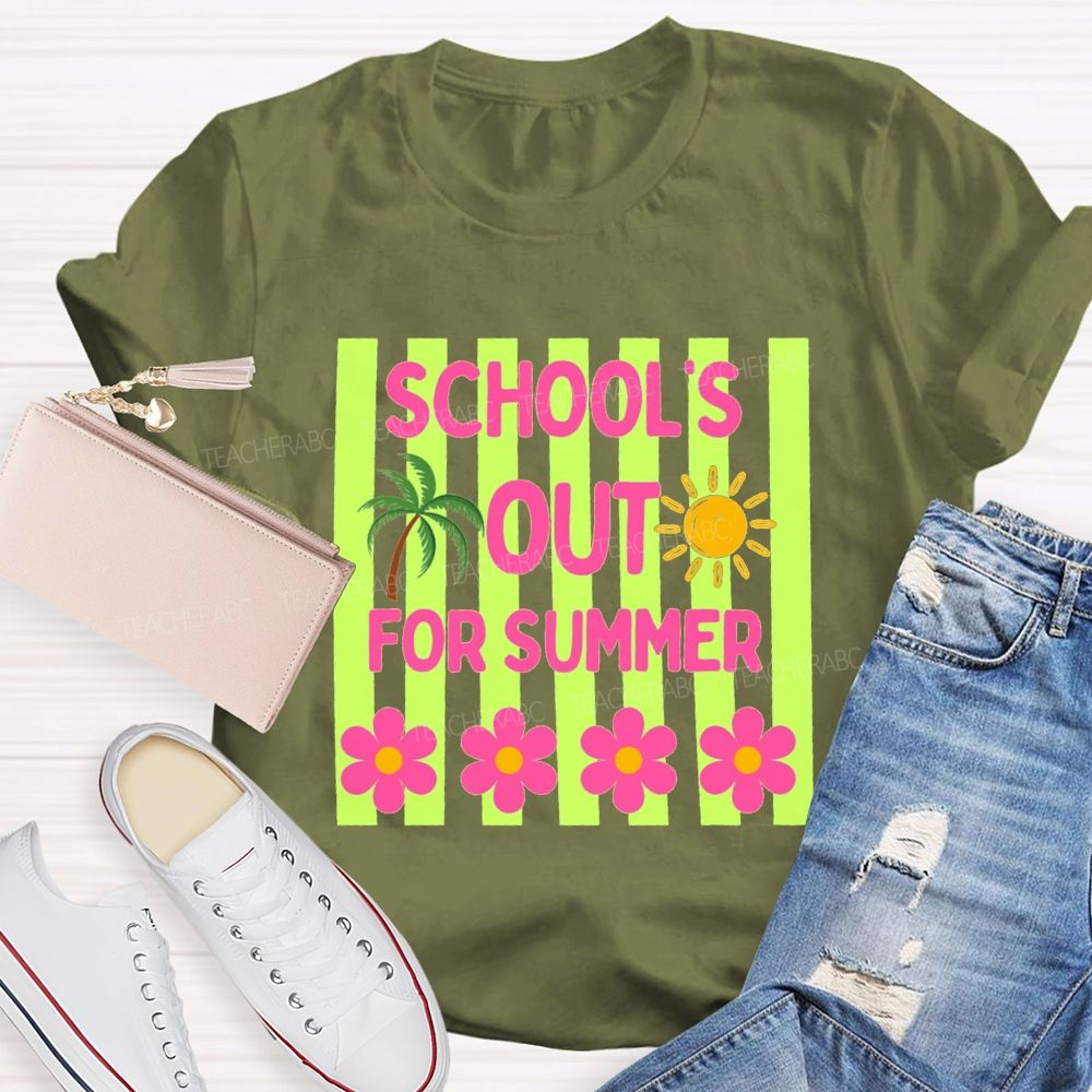 School's Out For Summer Strip Flower Teacher T-Shirt