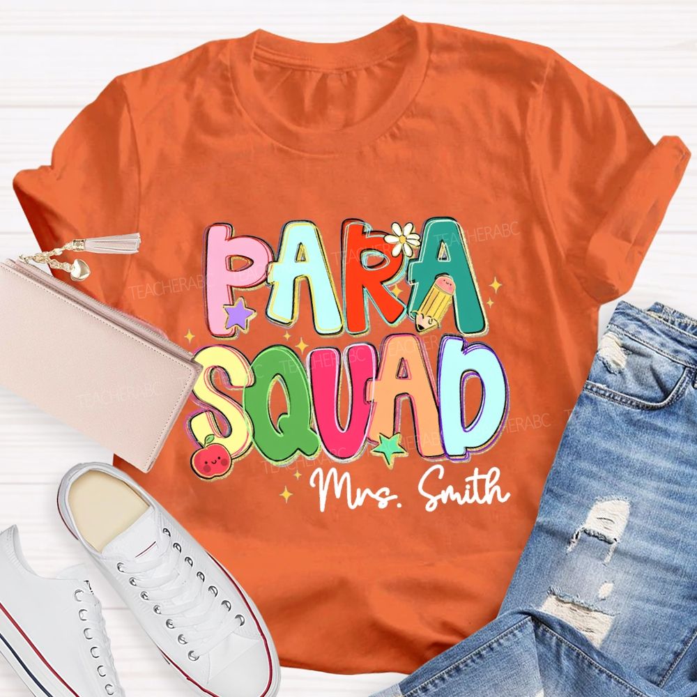 Personalized Name Para Squad Apple Star Pencil Teacher T-Shirt