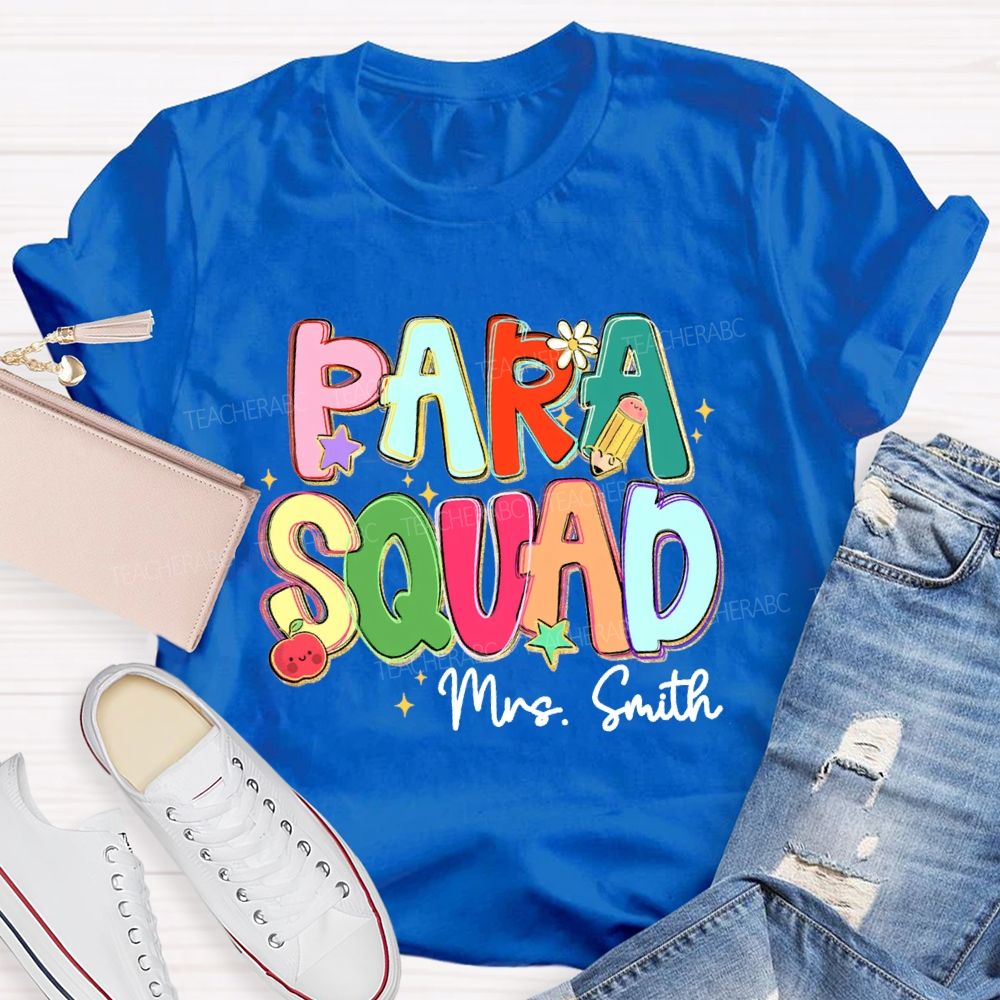 Personalized Name Para Squad Apple Star Pencil Teacher T-Shirt