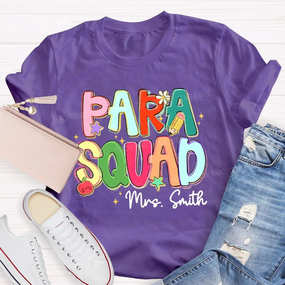Personalized Name Para Squad Apple Star Pencil Teacher T-Shirt