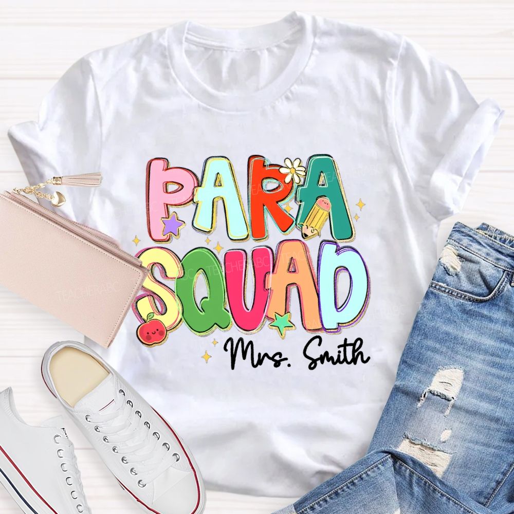 Personalized Name Para Squad Apple Star Pencil Teacher T-Shirt