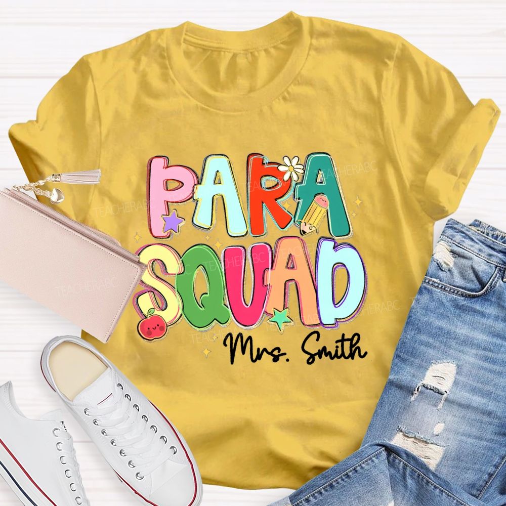 Personalized Name Para Squad Apple Star Pencil Teacher T-Shirt