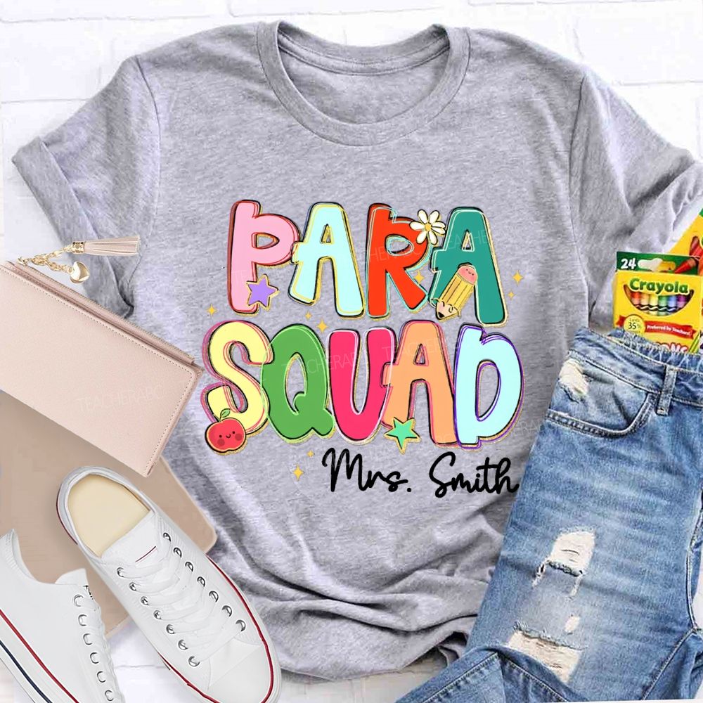 Personalized Name Para Squad Apple Star Pencil Teacher T-Shirt