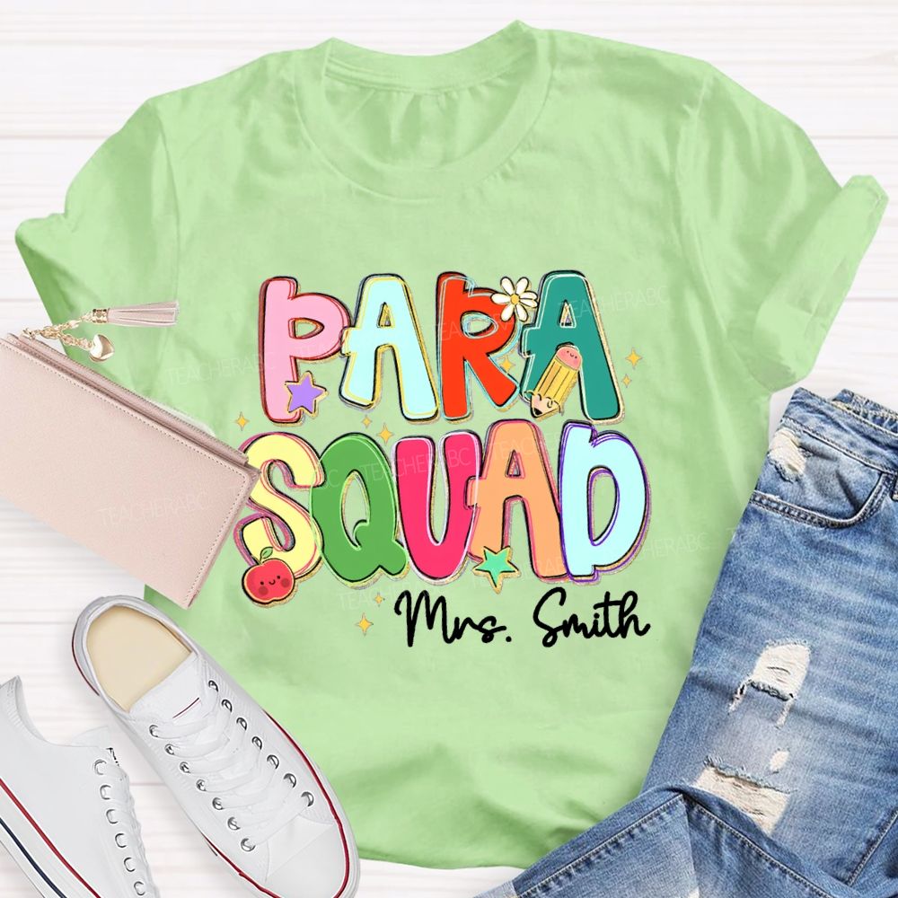 Personalized Name Para Squad Apple Star Pencil Teacher T-Shirt
