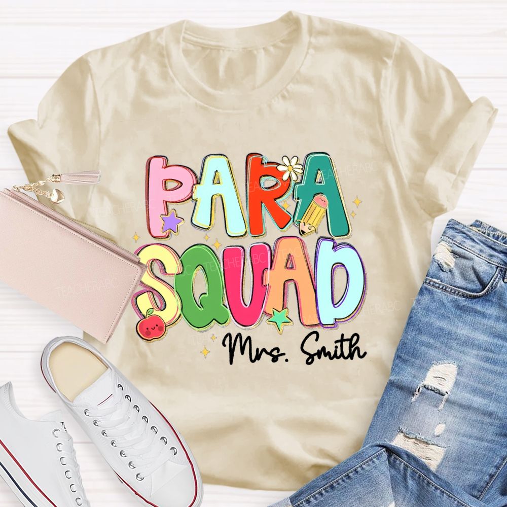 Personalized Name Para Squad Apple Star Pencil Teacher T-Shirt