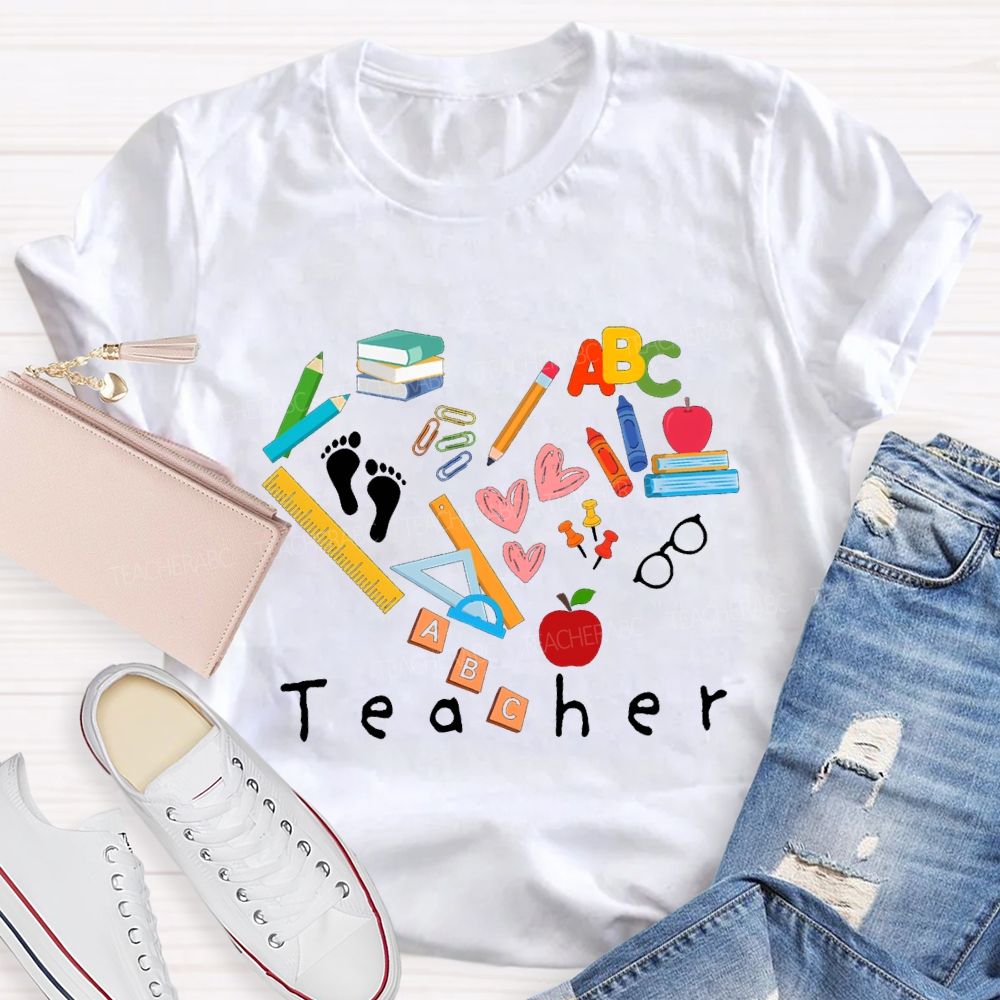 Teacher School Supplies And Heart Teacher T-shirt