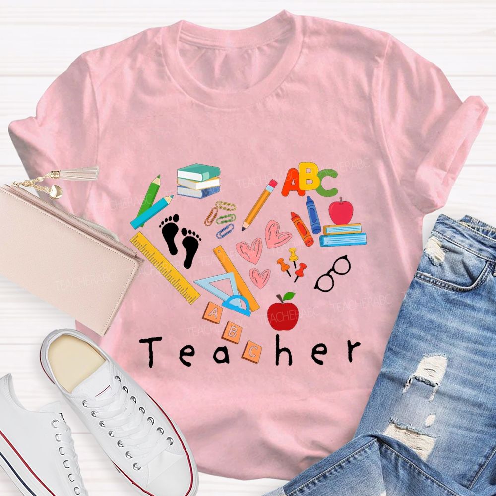 Teacher School Supplies And Heart Teacher T-shirt