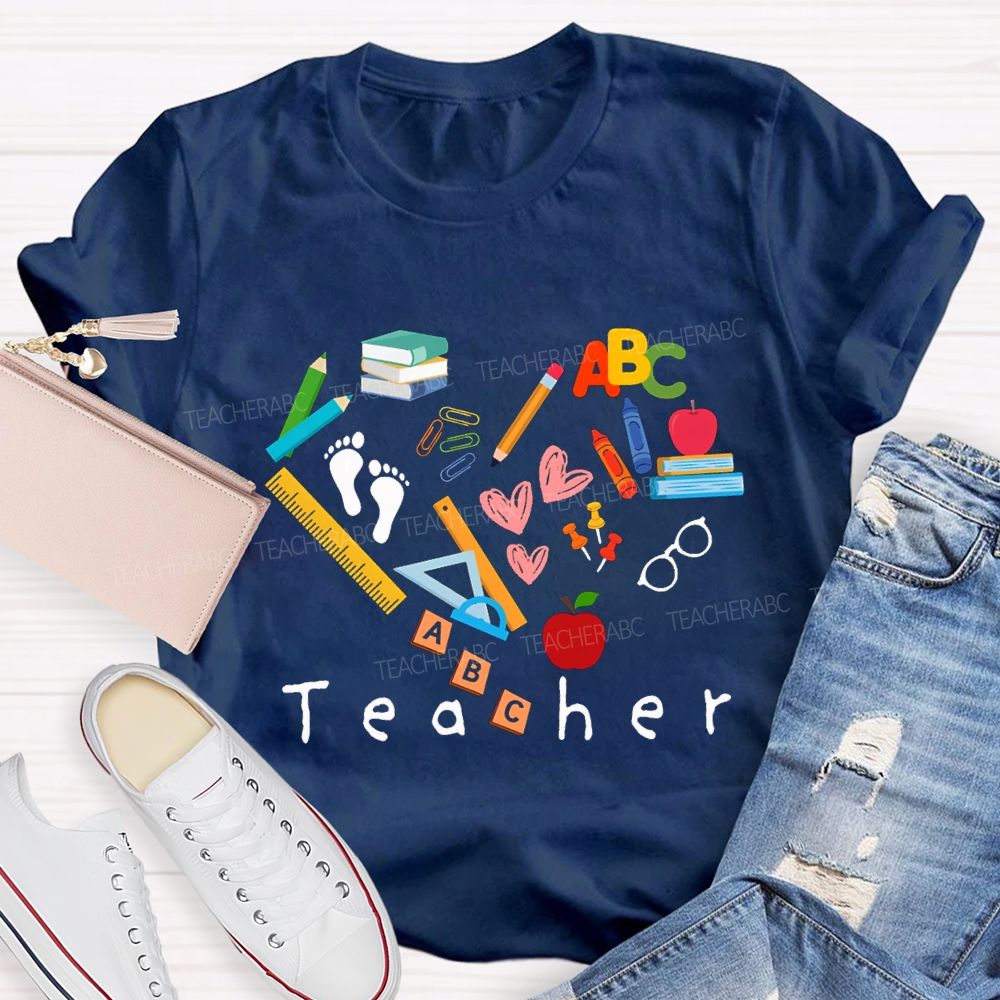 Teacher School Supplies And Heart Teacher T-shirt