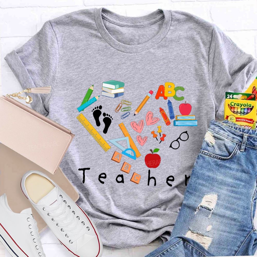 Teacher School Supplies And Heart Teacher T-shirt